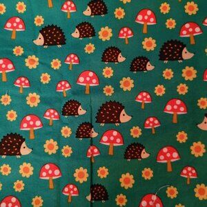 Hedge Hogs and Mushrooms Fabric Remnant 27" x 27"